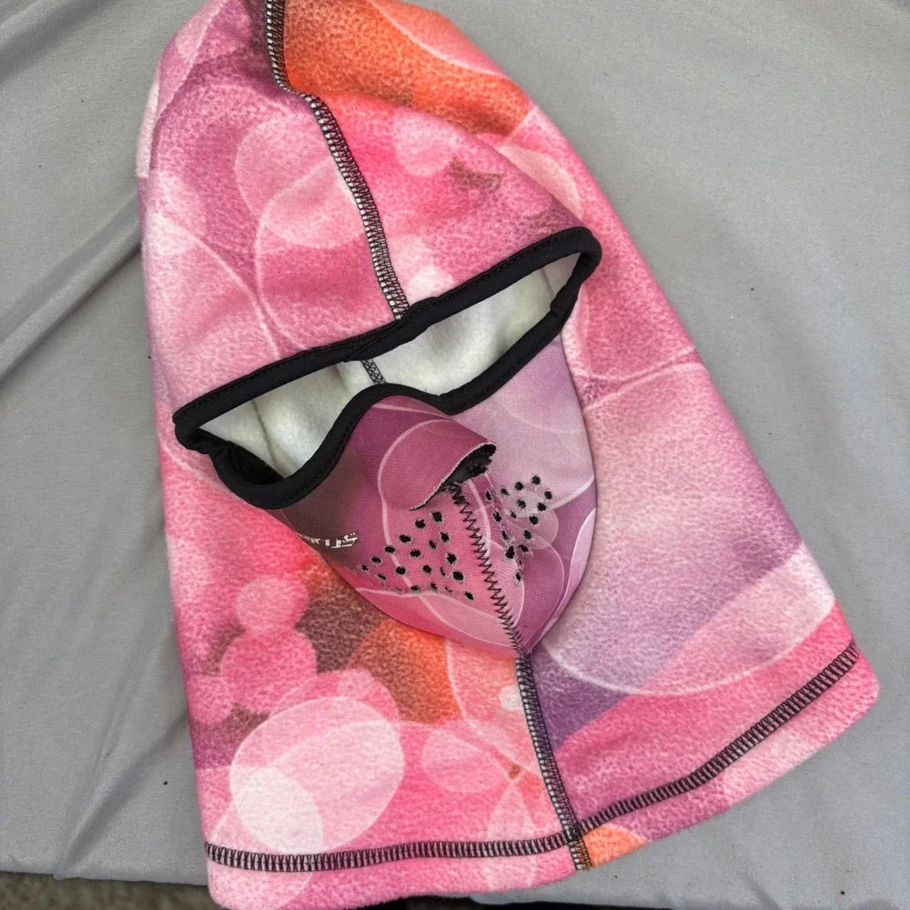 Seirus Kids Balaclava Fleece‎ Face Mask Pink Orange Bubble Print Winter Hood